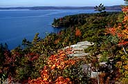 [Fall foliage on Lookout Rock view of Penobscot Bay.]